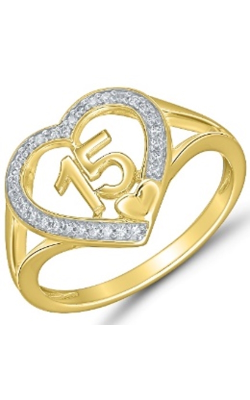 Women's Diamond Ring 15 Years Heart 1/10 CTW in 10K Yellow Gold