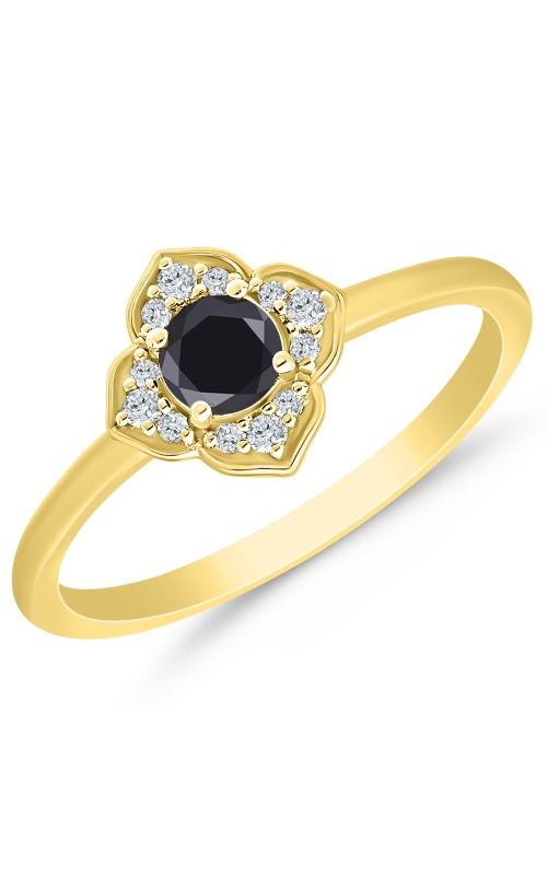 Women's Black Diamond Ring Frame Halo 1/3 CTW in 10K Yellow Gold