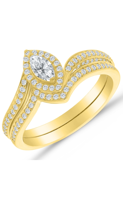 Only You Women's Diamond Engagement Ring Set Marquise Halo in 14K Yellow Gold