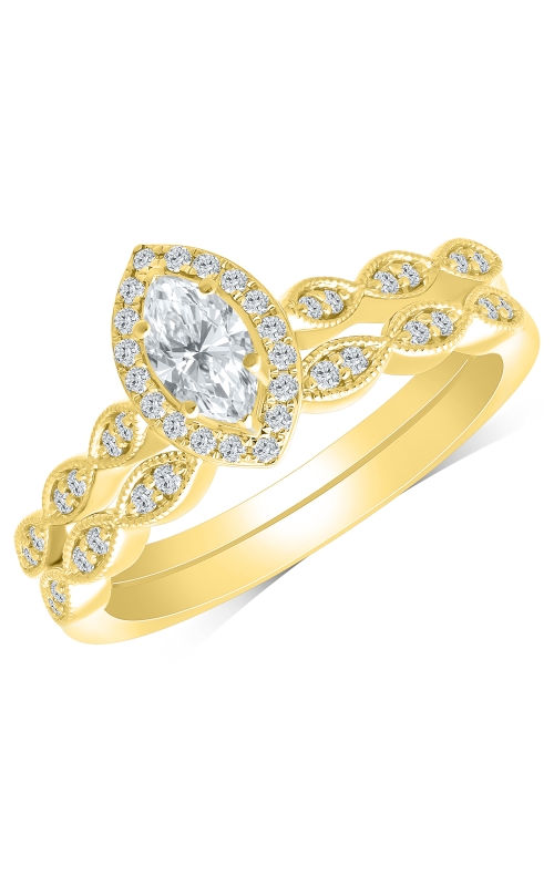 Only You Women's Diamond Engagement Ring Set Marquise Halo in 14K Yellow Gold