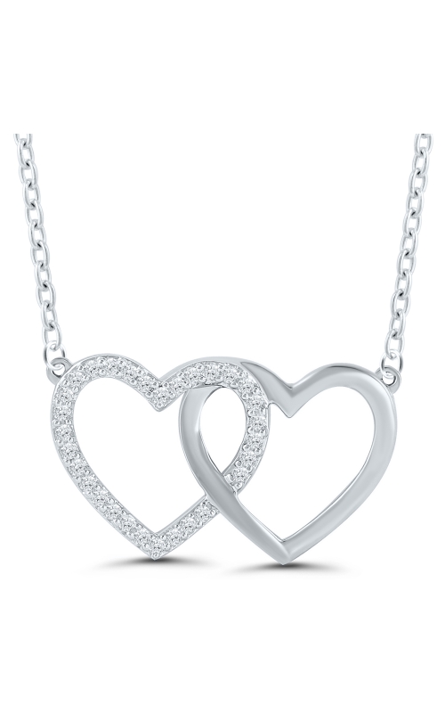 Ladies Diamond Pendant Two Hearts Sterling Silver, 1/10 CTW
