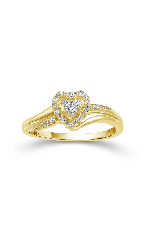 Women's Promise Ring Diamond Heart Cluster In 10K Yellow Gold