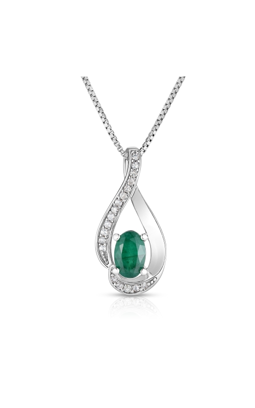 Women's Diamond Oval Emerald Pendant Necklace In Sterling Silver