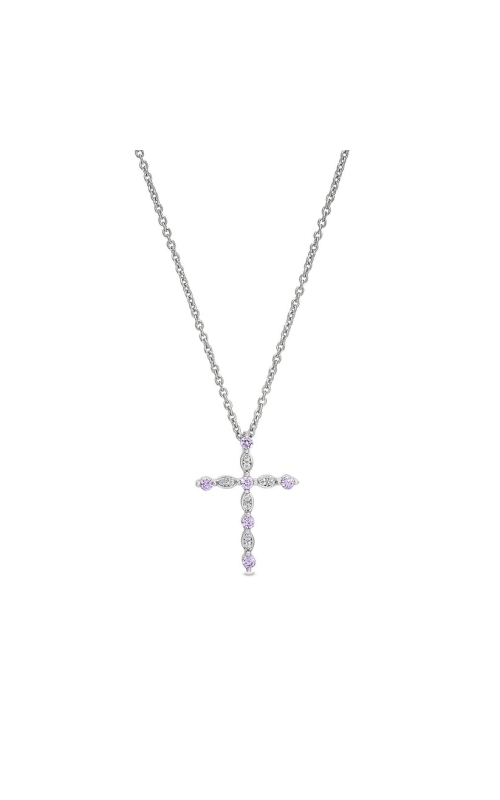 Women's Simulated Pink Sapphire Cross Pendant Necklace In Sterling Silver