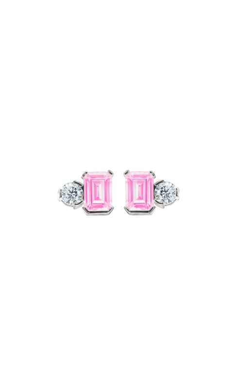 Women's Emerald Cut Simulated Pink Sapphire Birthstone Earrings in Sterling Silver