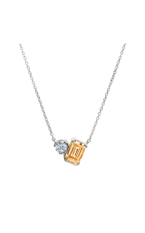 Women's Emerald Cut Simulated Citrine And CZ Pendant Necklace In Sterling Silver