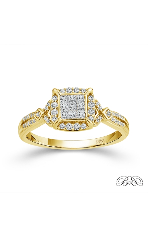 Beautiful Bride Princess Cluster Engagement Ring In 10K Yellow Gold