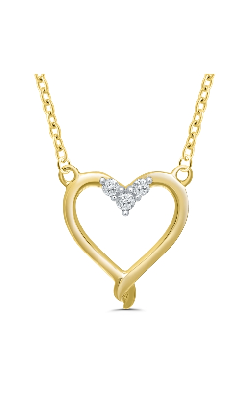 Kissing Hearts 1/20 CTW 3 Round Diamonds Pendant Necklace in 10K Yellow Gold