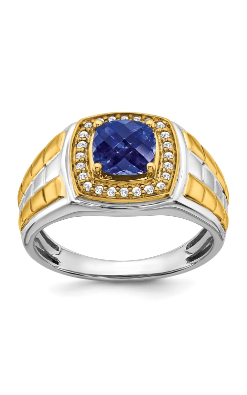 Men's Created Sapphire Diamond Accent Ring In Two-Toned 10K Yellow Gold And Sterling Silver