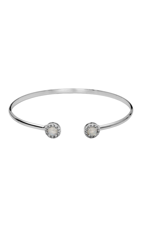 Round Moonstone & White Topaz Gemstone Bracelet Cuff in Sterling Silver