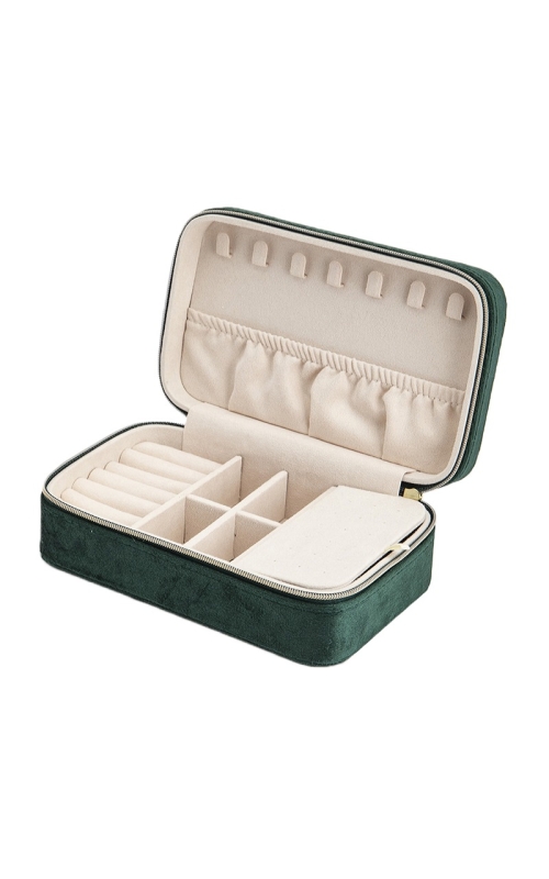 Travel Jewelry Case Green Velvet