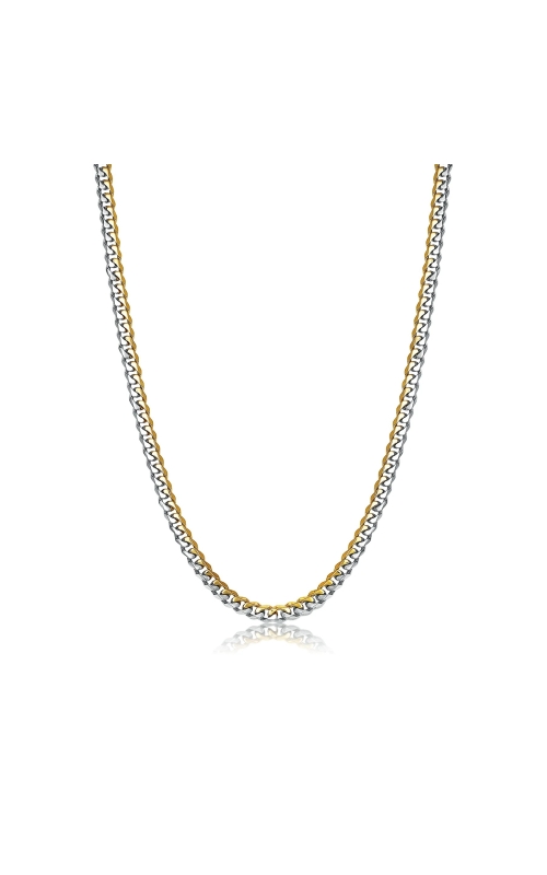 Men's Curb Link Two-tone Chain 24 Inch in Gold Ion Plated Stainless Steel