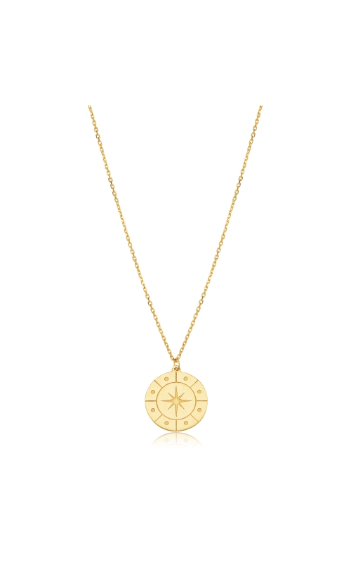 Compass Disc Pendant Necklace With Adjustable Chain In 10K Yellow Gold