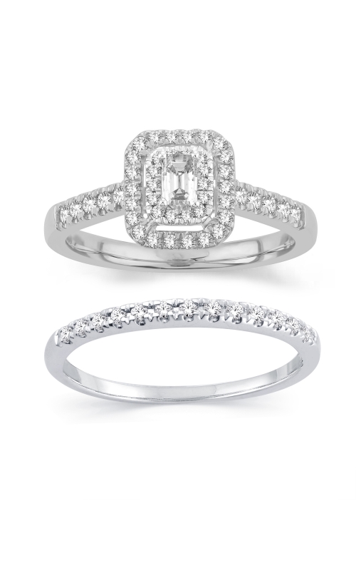 Women''s Bliss Bride Emerald Halo Engagement Ring Set 5/8 CTW in 14K White Gold