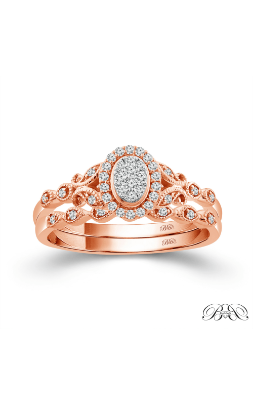 Women's Diamond Engagement Ring Set Cluster Oval Halo 1/6 CTW in 10K Rose Gold
