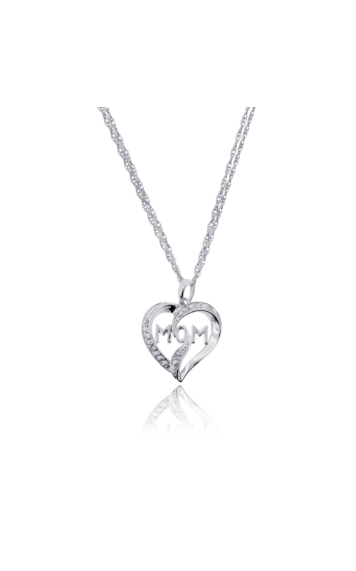 Women's Diamond Heart Mom Pendant Necklace In Sterling Silver .02CTW