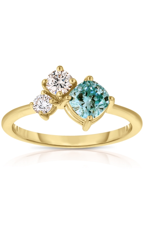 Women's Blue and White Diamond Engagement Ring 1 1/10 CTW in 14K Yellow Gold