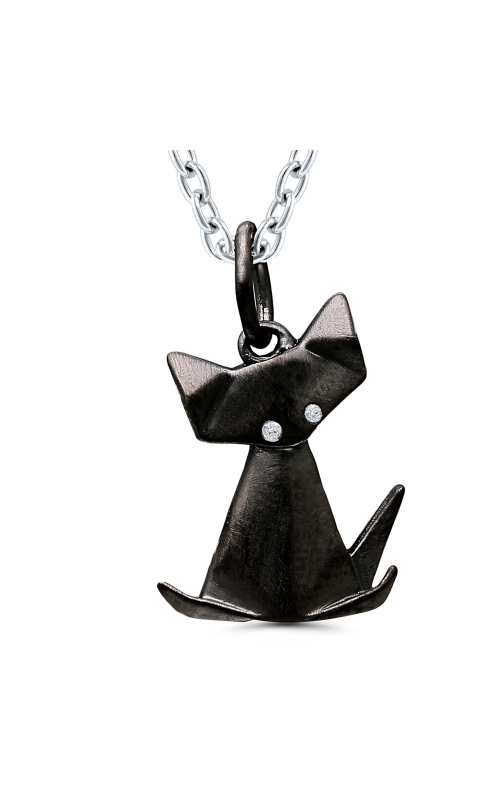 Ladies Diamond Pendant 2 Round Diamond Sterling Silver Origami Small Cat