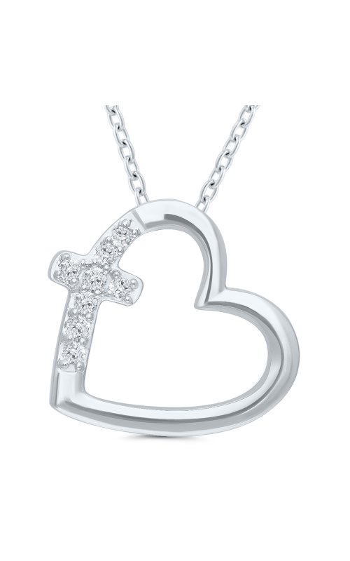 Women's Diamond Heart And Cross Pendant Necklace In Sterling Silver 1/20CTW