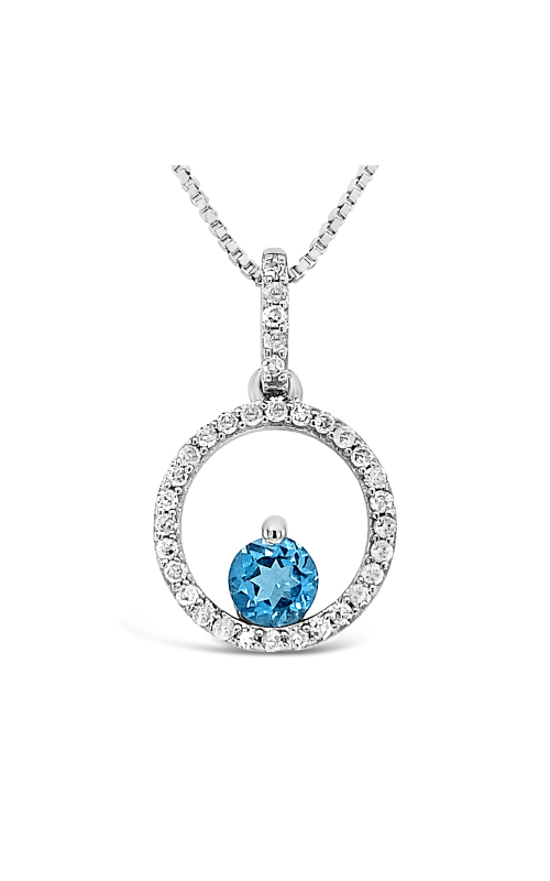 Women's Diamond 4MM  Blue Topaz Circle Pendant Necklace 1/10 CTW in Sterling Silver
