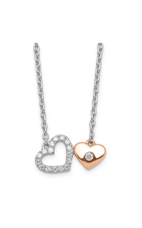 Women's Diamond Pendant Double Heart Necklace 1/10 CTW in 10K Two-toned White & Rose Gold