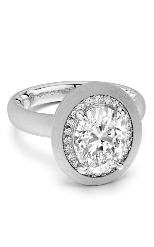 Women's Bezel Halo Semi-Mount Frost Finish Engagement Ring in 14K White Gold