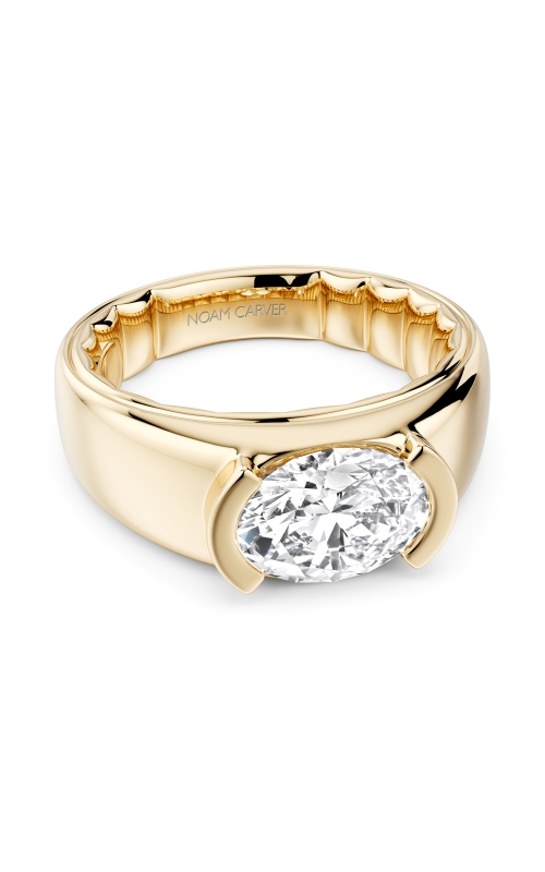 Women's East-West CZ Oval Wide Engagement Ring in 14K Yellow Gold