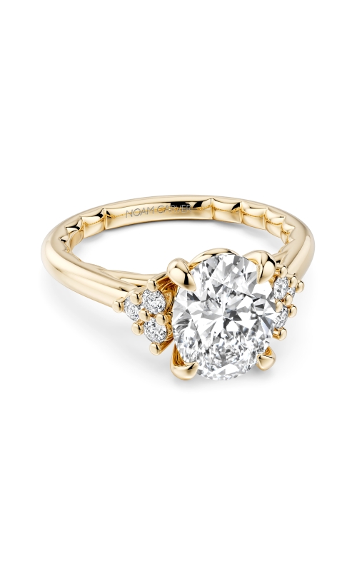 Women's Oval CZ Semi-Mount Side Stone Engagement Ring in 14K Yellow Gold