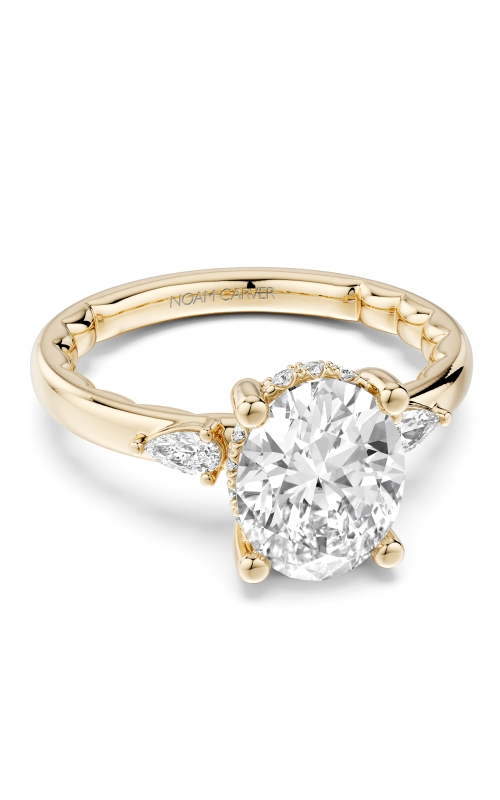 Women's Oval CZ Hidden Halo Pear Side Stone Engagement Ring in 14K Yellow Gold