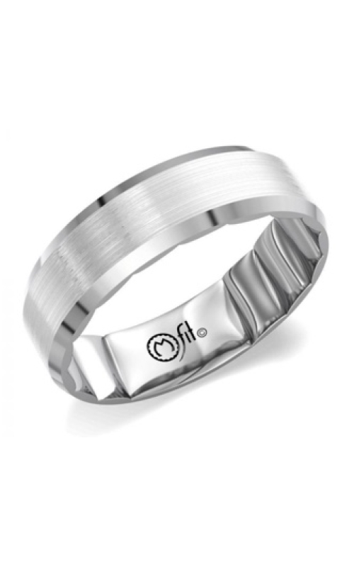 Men's Sandpaper Top Beveled Edge Wedding Band in 10K White Gold