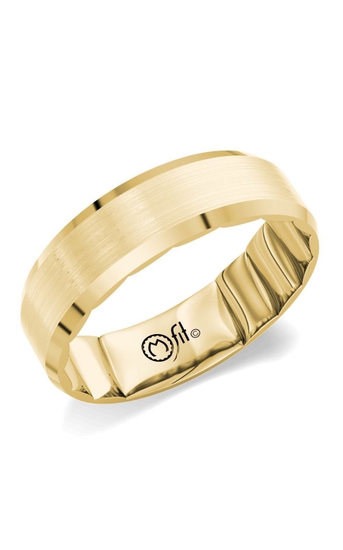 Men's Sandpaper Top Beveled Edge Wedding Band in 10K Yellow Gold