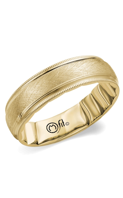 Men's Beveled Edge Brush Center Wedding Band in 10K Yellow Gold