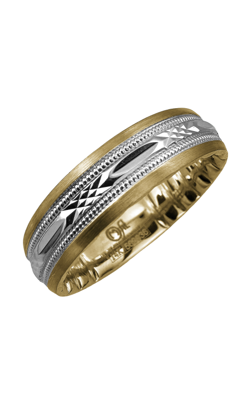 Men's Carved Design Wedding Band in 10K Two-Tone Gold
