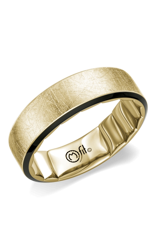 Men's Brush Finish Black Ceramic Edge Wedding Band in 10K Yellow Gold