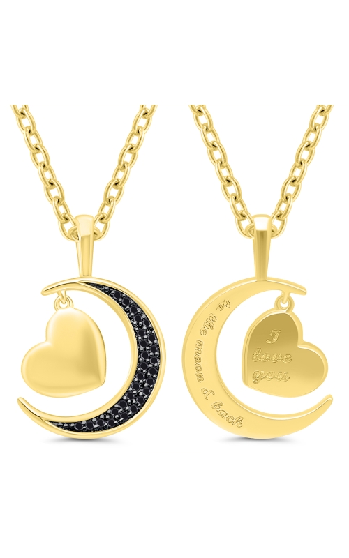 Women's Black Diamond Heart and Moon Pendant 18 Inch Necklace 1/10 CTW in Yellow Plated Sterling Silver