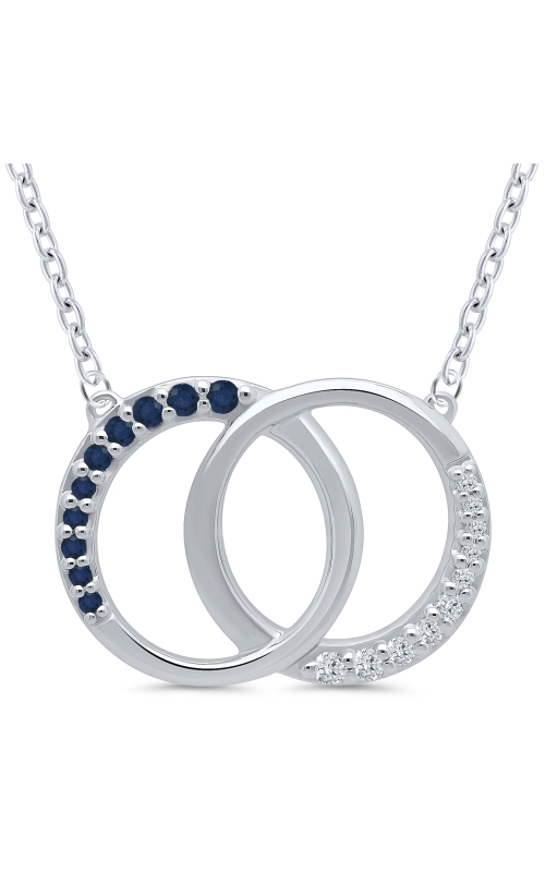 Women's Double Circle Sapphire And Diamond Pendant Necklace In Sterling Silver 1/5CTW
