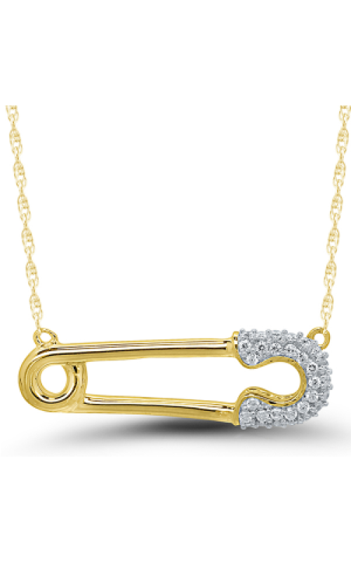 Women's Diamond Pendant Necklace 1/10 CTW Safety Pin in 10K Yellow Gold