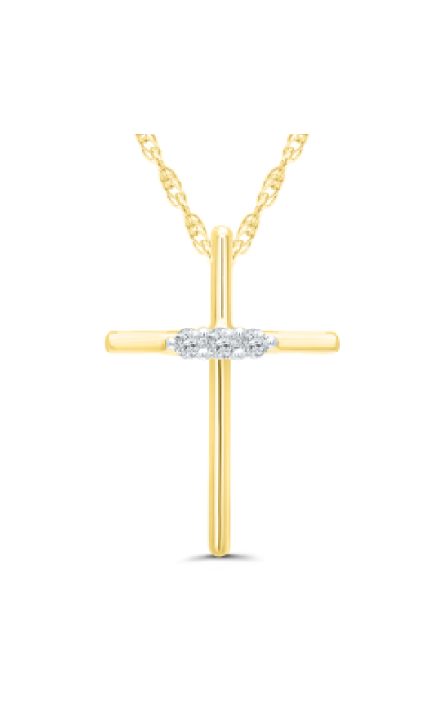 Women's Diamond Cross Pendant 18 Inch Necklace 1/20 CTW 3 Round Diamonds in 10K Yellow Gold