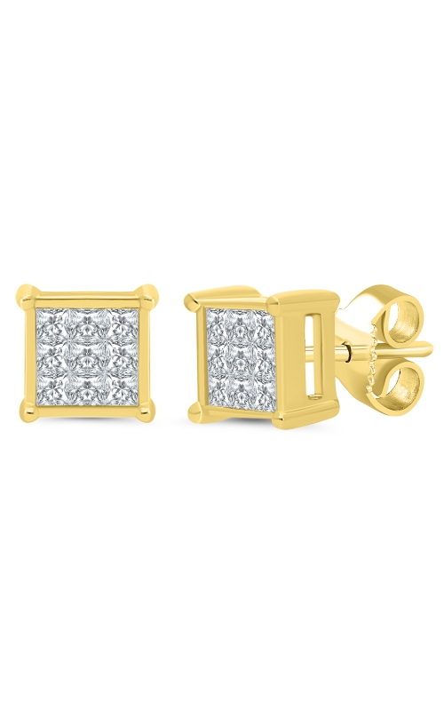 Women's Diamond Earrings 1/8 CTW Square Cluster in 10K Yellow Gold