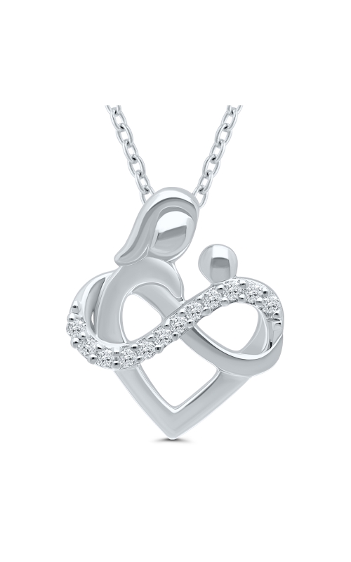 Women's Mother And Child Diamond Infinity Heart Pendant Necklace In Sterling Silver .05CTW