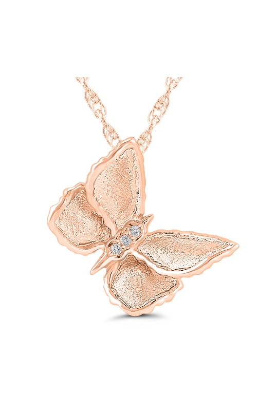 Ladies Diamond Pendant 3 Round Diamond Butterfly in 10K Rose Gold
