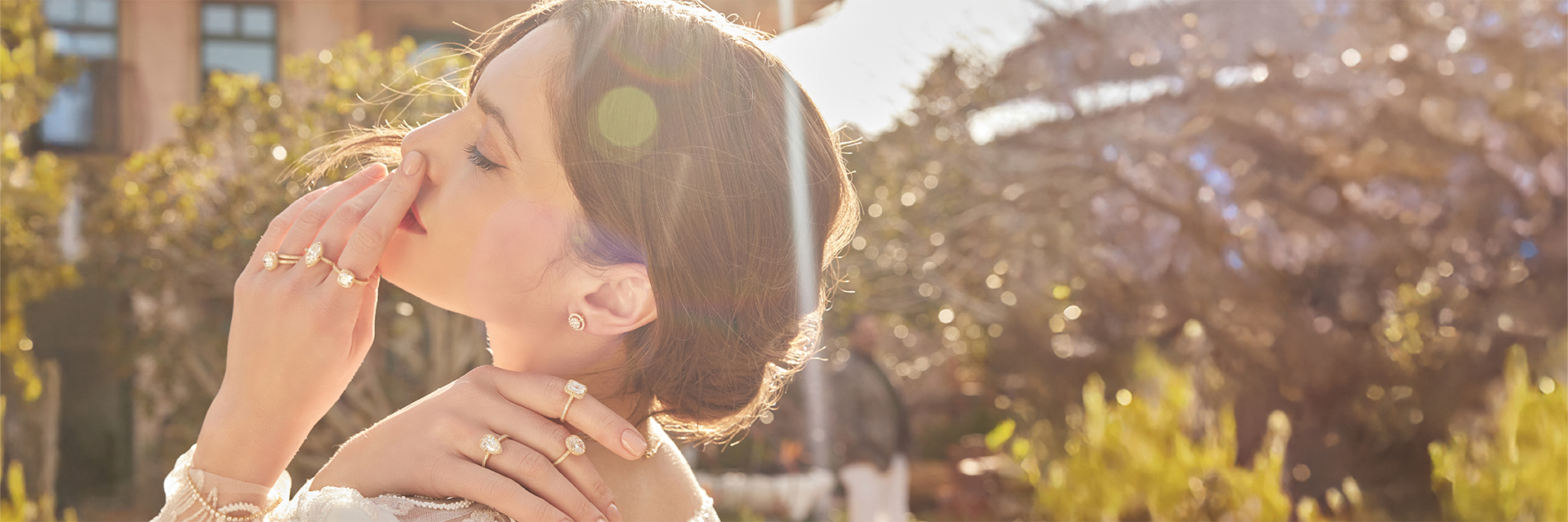 Morgan Jewelers banner featuring a woman wearing rings