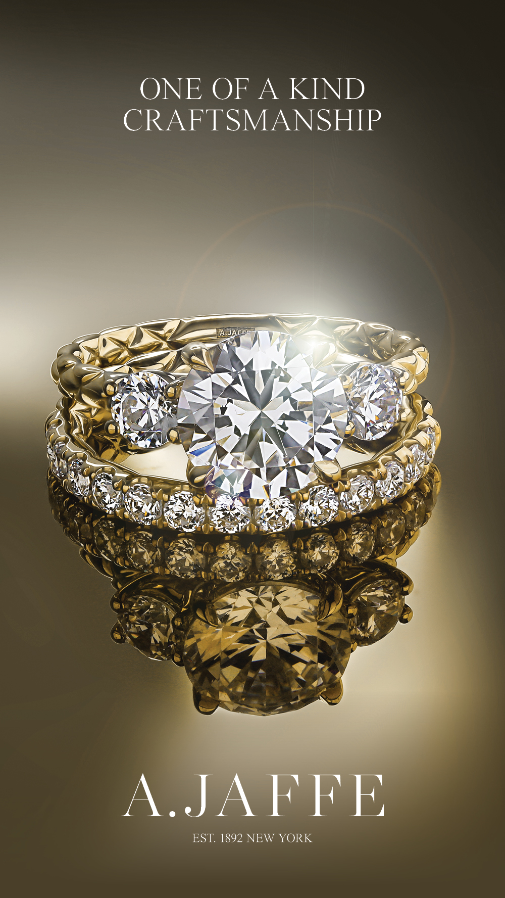 A.Jaffe banner featuring a woman and an engagement ring