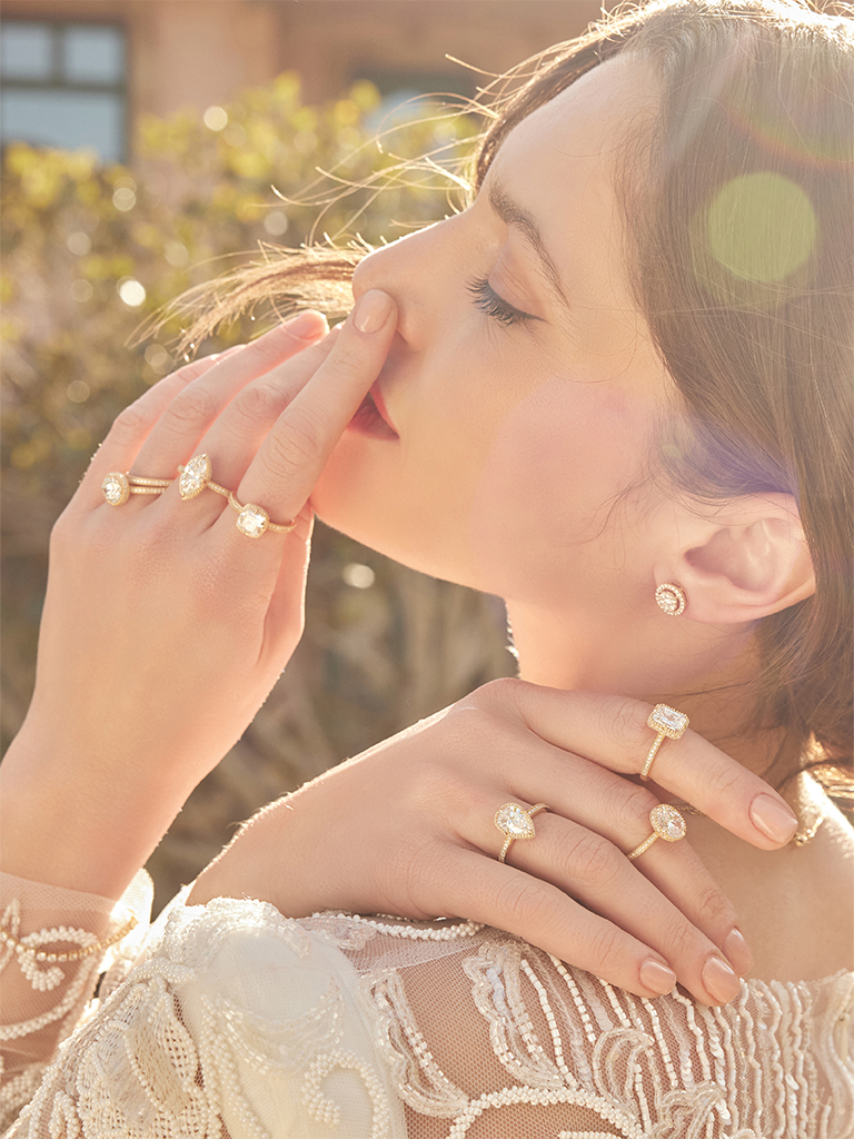 Morgan Jewelers banner featuring a woman wearing rings