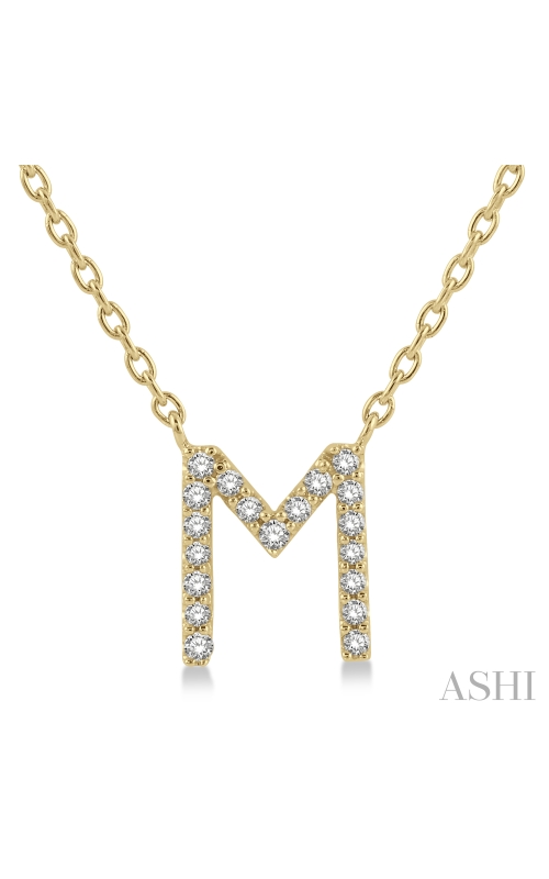 Women's Diamond Initial 'M' Pendant Necklace In 10K Yellow Gold 1/20CTW