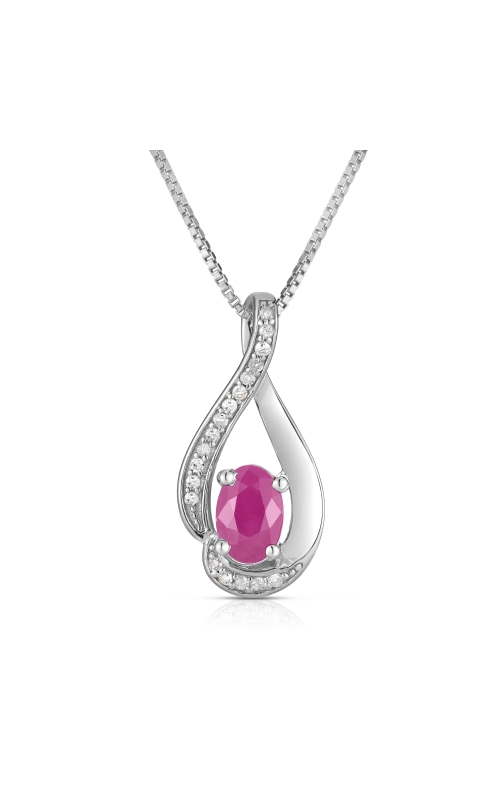 Women's Oval Ruby 6x4MM And Diamond Twist Pendant Necklace In Sterling Silver .08CTW