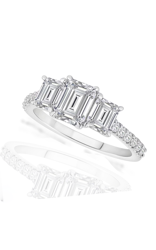 Flashpoint Created Diamond Women's Emerald 3 Stone Engagement Ring In 14K White Gold 2CTW