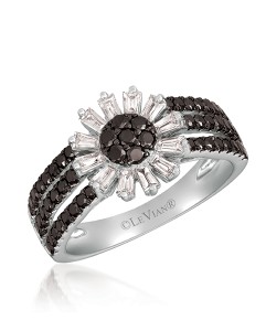 Black gems on multiple bands with a floral detail