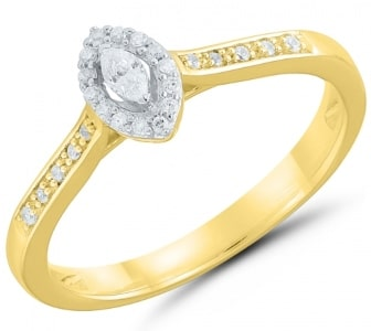 A gold marquise diamond fashion ring from Two Hearts features a diamond halo
