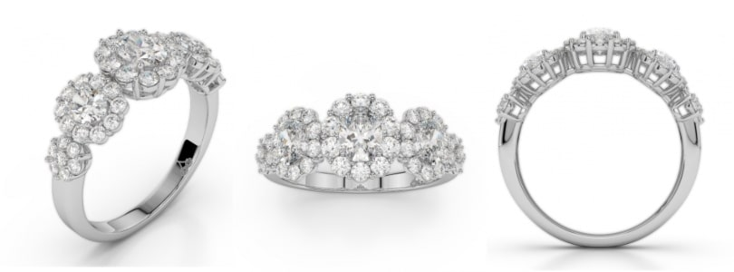 Multiple views of a fashion ring from Amden showcase diamonds